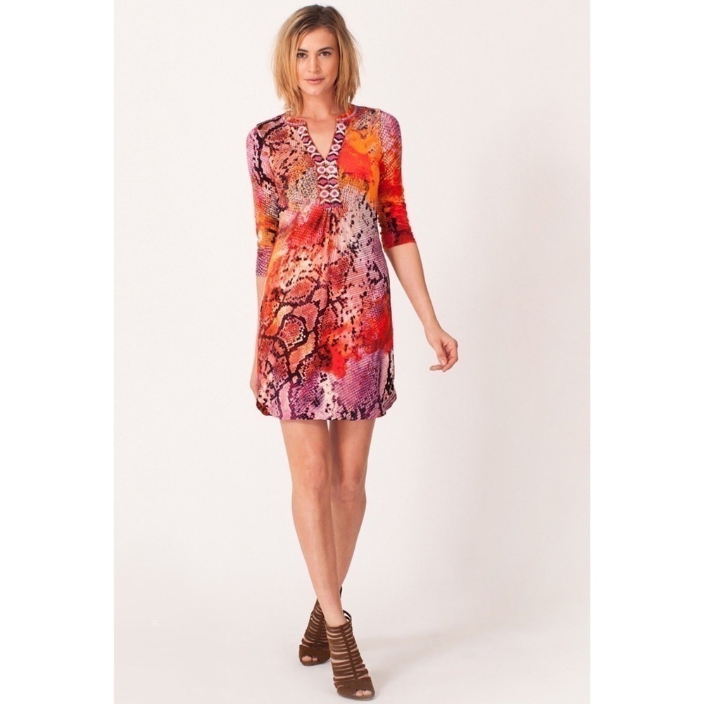 Hale Bob Lulie Jersey Dress Beaded Split Neckline Size Small